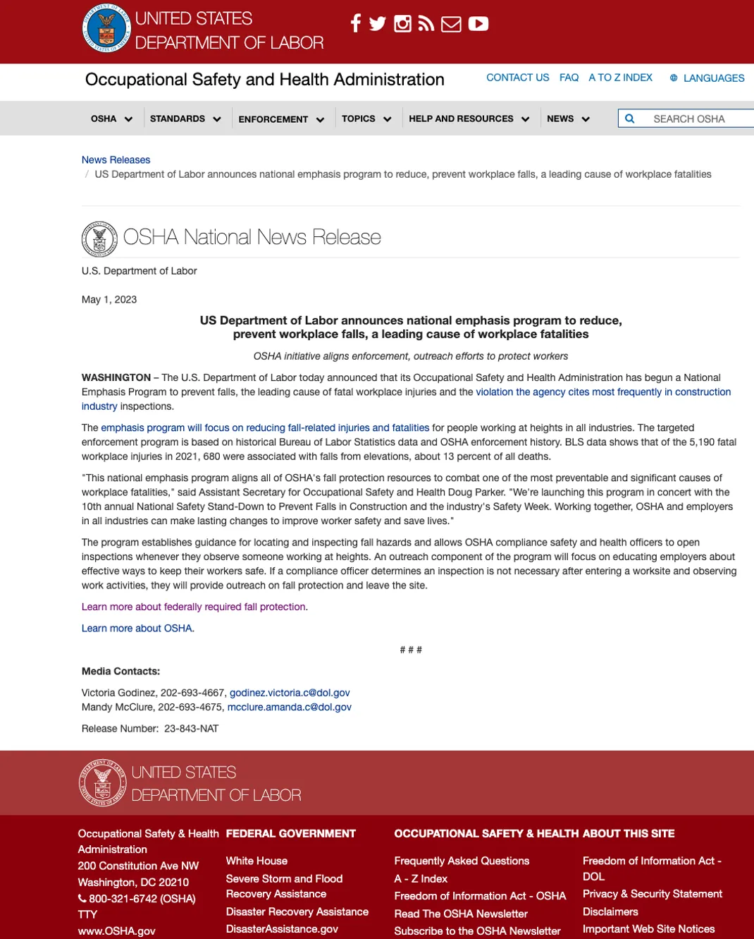 State Osha Programs OSHA Launches National Emphasis Program to Prevent Workplace Falls ...