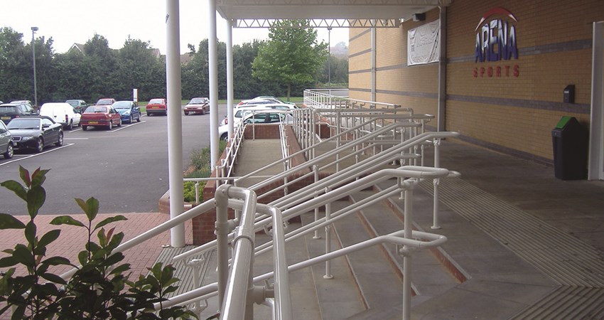 Kee Klamp railing outside of sports arena