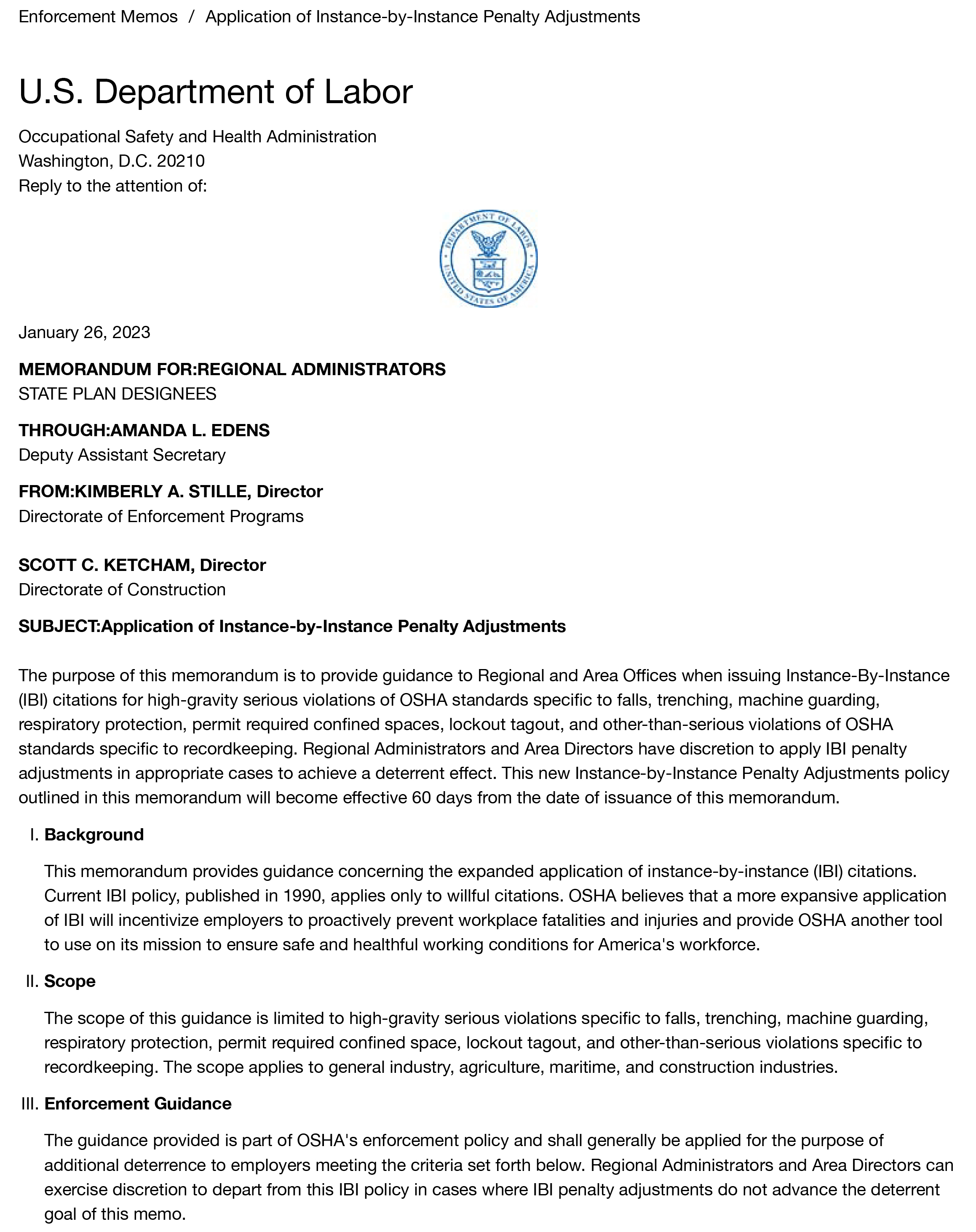 Application Of Instance By Instance Penalty Adjustments Occupational Safety And Health Administration 1
